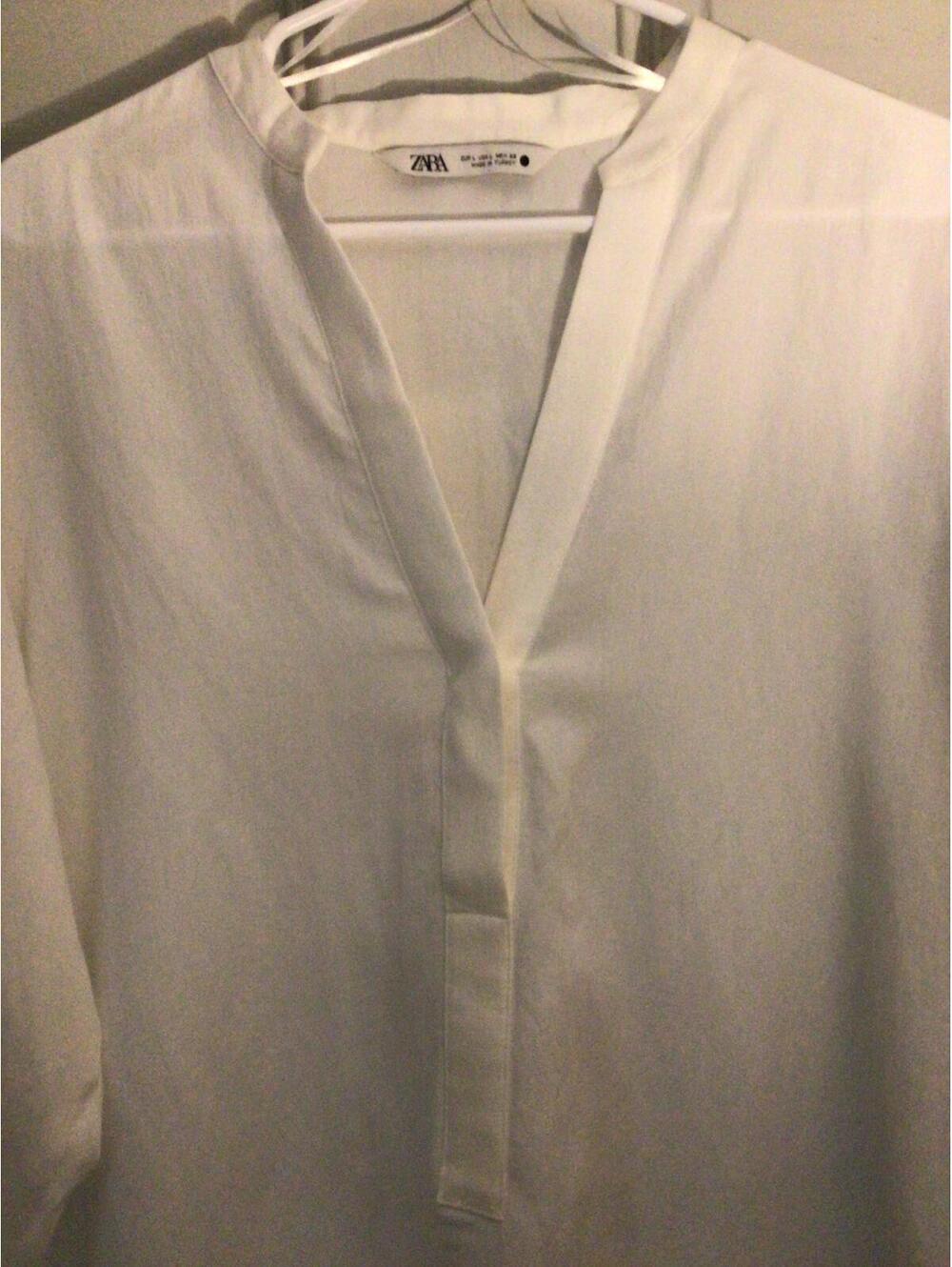 Zara Deep V White Long Sleeve Tunic Size Large - Picture 4 of 11